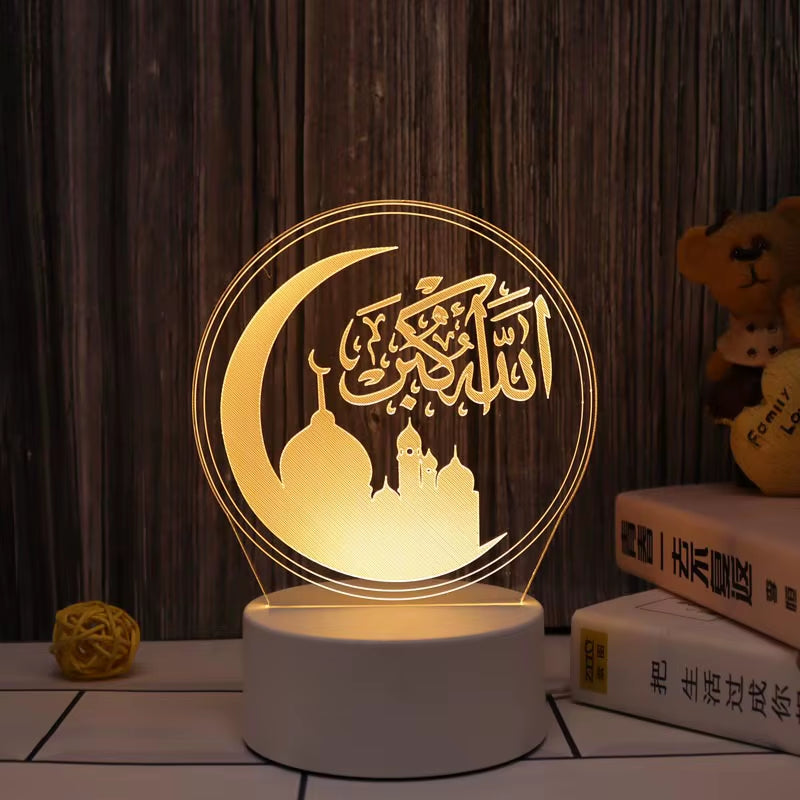 Ramadan Home Decoration 2026 USB Operated 3D LED Night Light Eid Mubarak Table Ornament Muslim Eid Al Adha Holiday Lighting