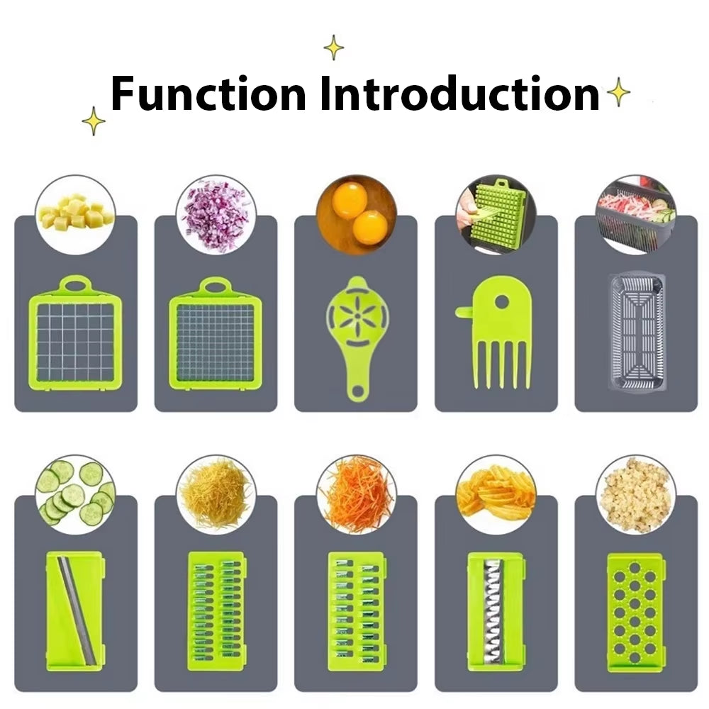 16 in 1 Multifunctional Vegetable Chopper Handle Food Grater Egg Liquid Separator Peeler Vegetable Slicer Dicer Kitchen Cutter