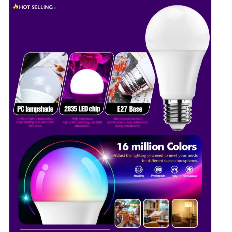 1-10Pcs LED RGB Bulb Remote Control Multicolor Lamps AC220V E27 Dimmable Lampada Bombilla Living Room Home Luminair for Home
