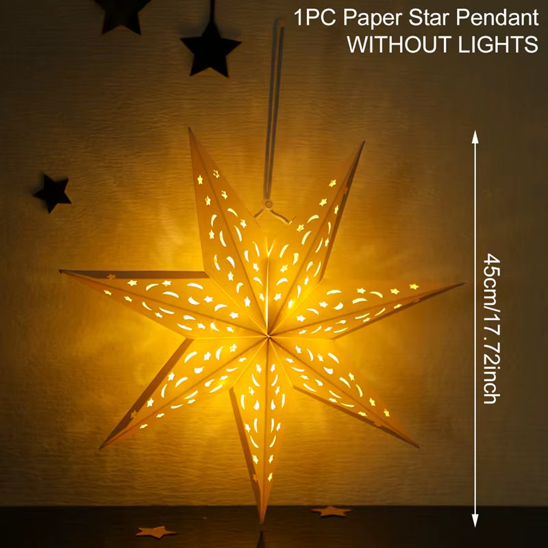 30-75CM Eid Mubarak Hollow Out Star Hanging Pendant Ramadan Decor for Home 2025 Islam Muslim Party Mubarak Eid Al Adha Kareem
