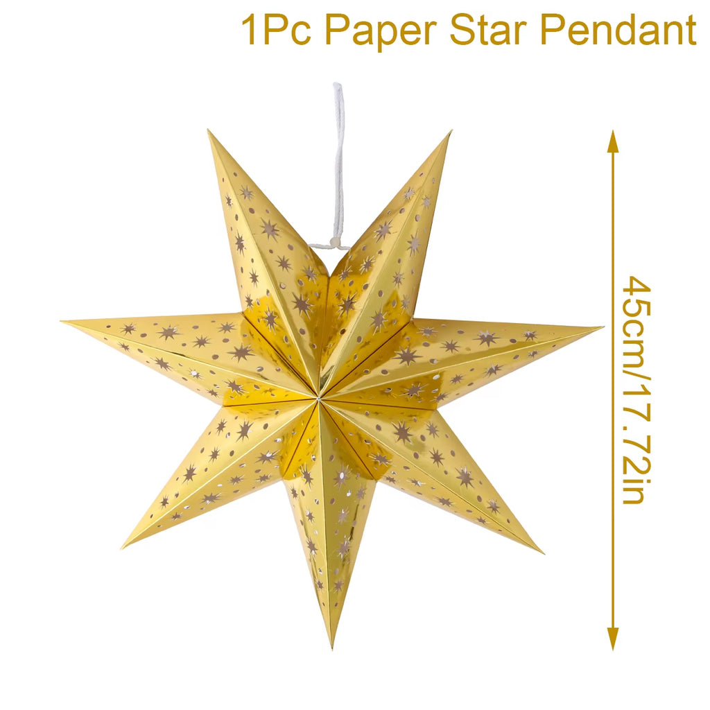 30-75CM Eid Mubarak Hollow Out Star Hanging Pendant Ramadan Decor for Home 2025 Islam Muslim Party Mubarak Eid Al Adha Kareem