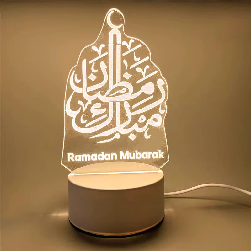 Ramadan Home Decoration 2026 USB Operated 3D LED Night Light Eid Mubarak Table Ornament Muslim Eid Al Adha Holiday Lighting