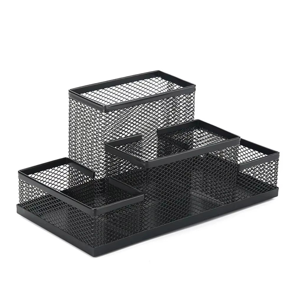 3/4 Grid Storage Box Metal Black Mesh Desk Top Table Organiser Stationary Card Tidy Metal Pen Holder Pencil File Storage Rack