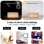 Wooden Digital Alarm Clock, LED Alarm Clock with Temperature Desk Clocks for Office,Bedside Clock