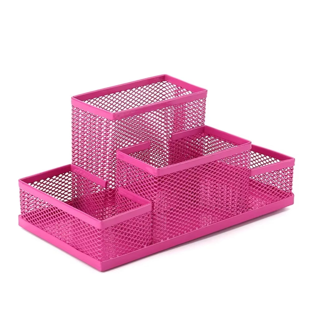 3/4 Grid Storage Box Metal Black Mesh Desk Top Table Organiser Stationary Card Tidy Metal Pen Holder Pencil File Storage Rack