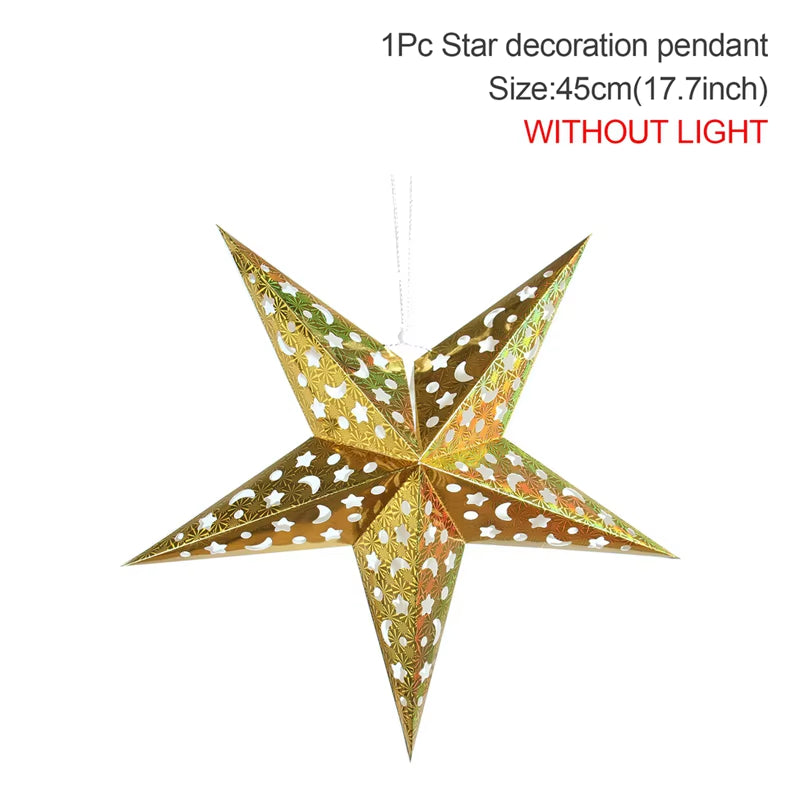 30-75CM Eid Mubarak Hollow Out Star Hanging Pendant Ramadan Decor for Home 2025 Islam Muslim Party Mubarak Eid Al Adha Kareem