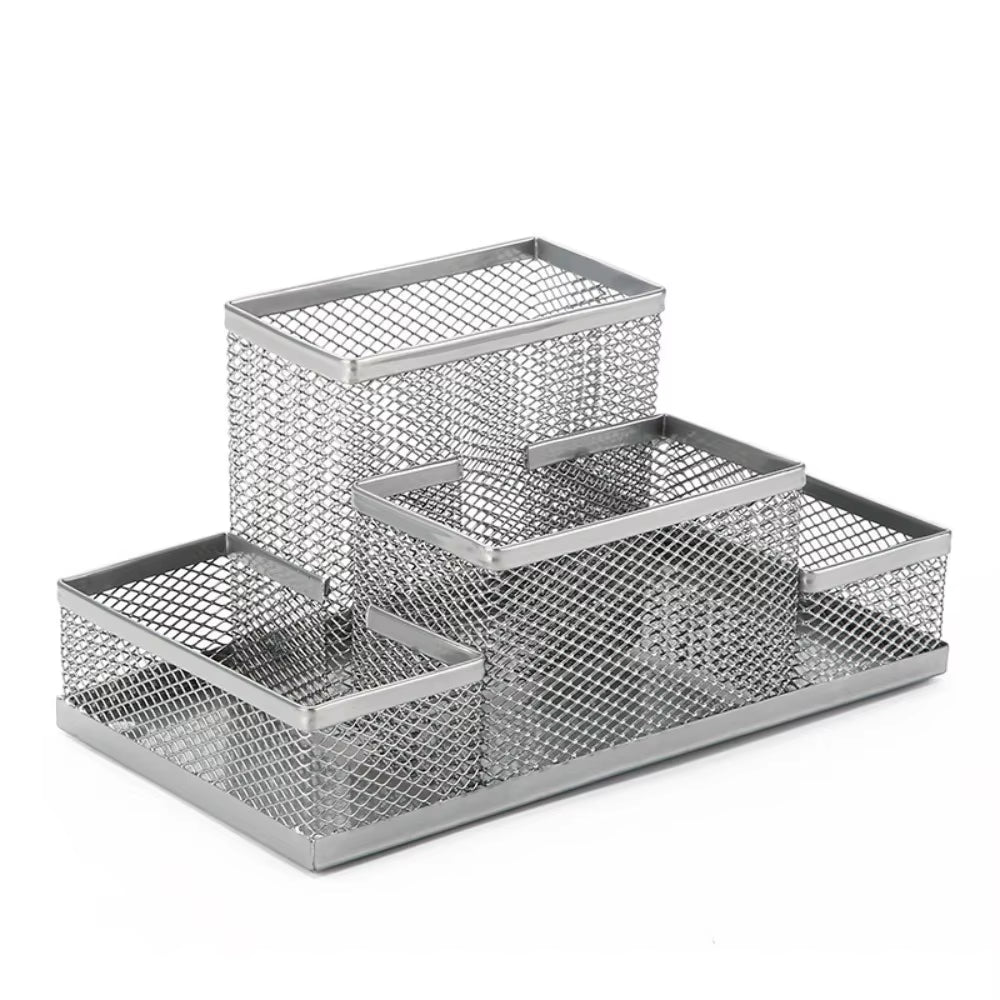 3/4 Grid Storage Box Metal Black Mesh Desk Top Table Organiser Stationary Card Tidy Metal Pen Holder Pencil File Storage Rack