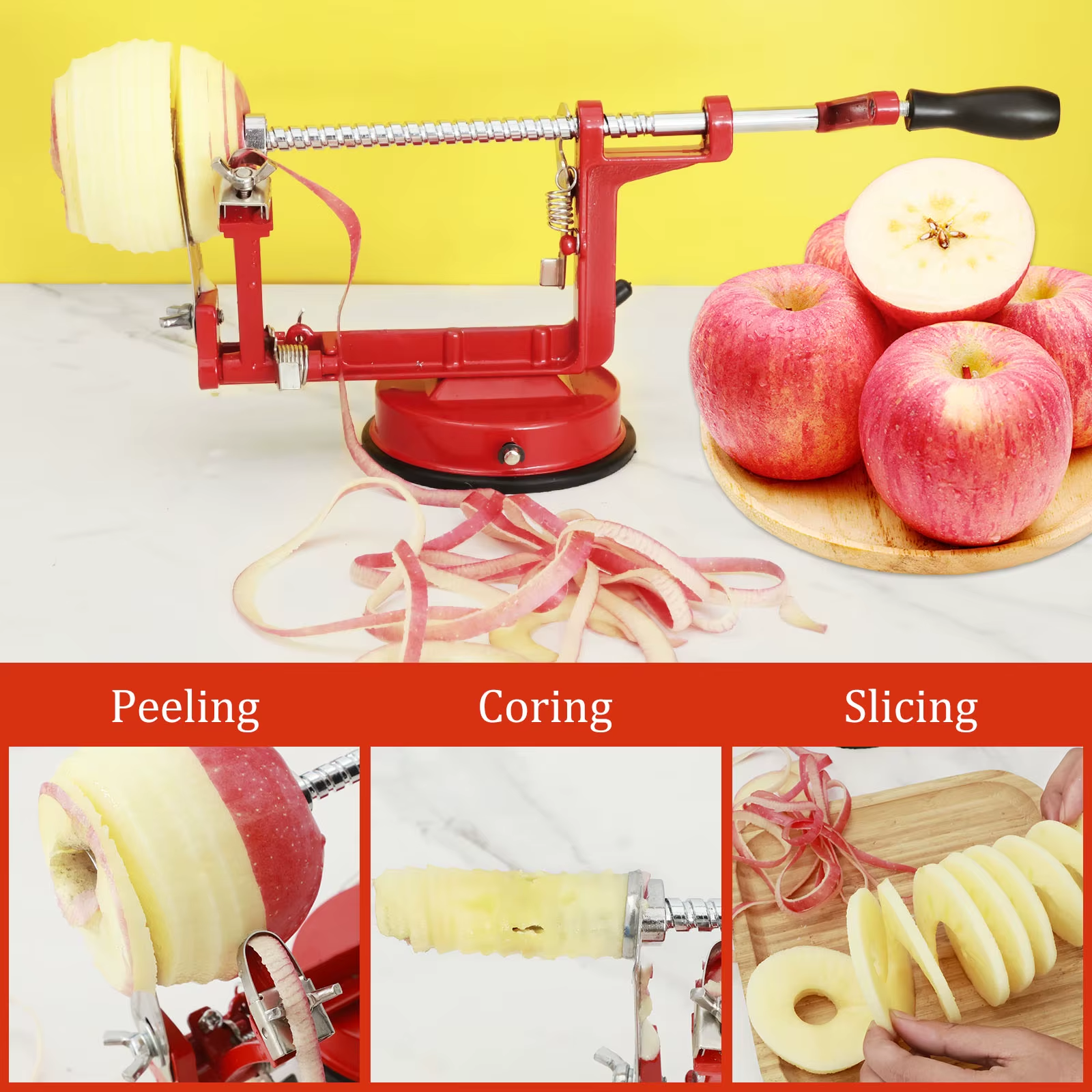 3 in 1 Fruit Peeler Machine Hand Crank Fruit Slicer Corer Apple Skin Cutter Peeling Tool Sharp Fruit Peel Remover Kitchen Gadget