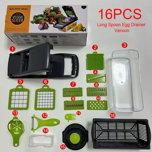 16 in 1 Multifunctional Vegetable Chopper Handle Food Grater Egg Liquid Separator Peeler Vegetable Slicer Dicer Kitchen Cutter