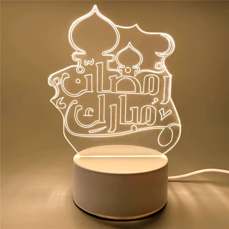 Ramadan Home Decoration 2026 USB Operated 3D LED Night Light Eid Mubarak Table Ornament Muslim Eid Al Adha Holiday Lighting