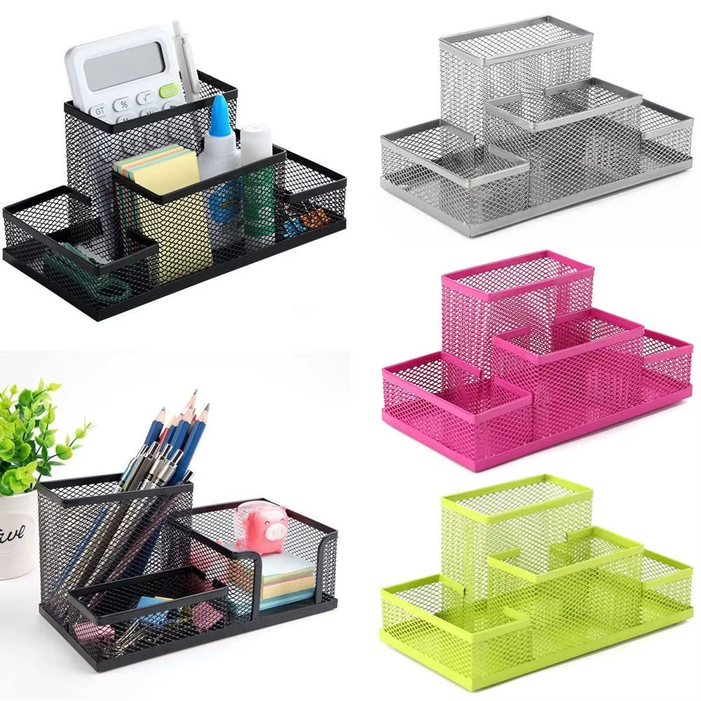 3/4 Grid Storage Box Metal Black Mesh Desk Top Table Organiser Stationary Card Tidy Metal Pen Holder Pencil File Storage Rack