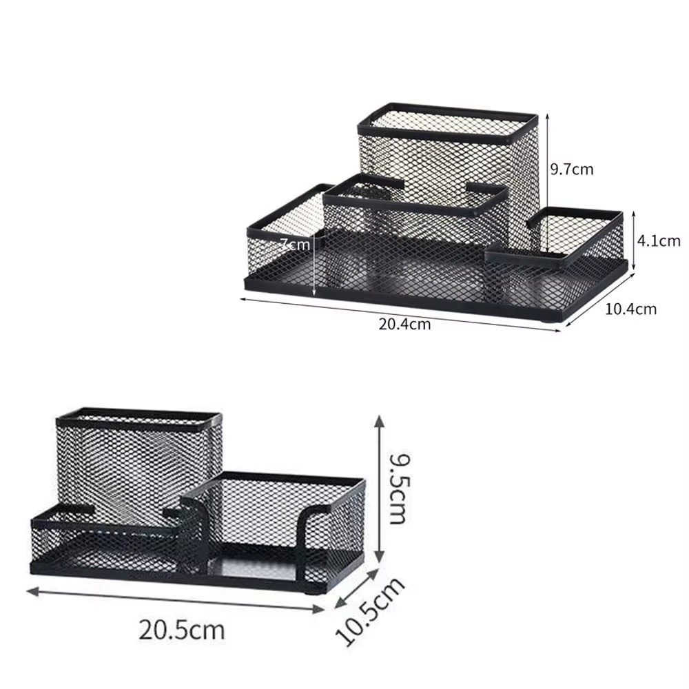 3/4 Grid Storage Box Metal Black Mesh Desk Top Table Organiser Stationary Card Tidy Metal Pen Holder Pencil File Storage Rack