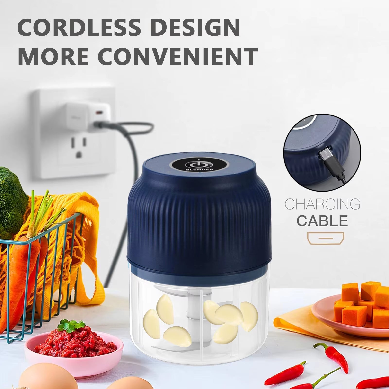 250Ml Electric Mini Garlic Chopper USB Meat Grinder Kitchen Tool for Crushing Garlic Ginger Vegetables Housing Warming Gift Idea