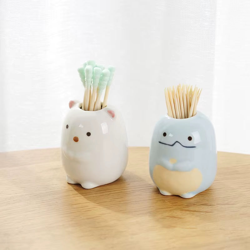 Mini Cute Toothbrush Holder Ceramics Multi-Function Storage Stand Makeup Pen Holder for Home Bathroom Decoration