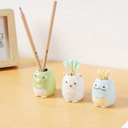 Mini Cute Toothbrush Holder Ceramics Multi-Function Storage Stand Makeup Pen Holder for Home Bathroom Decoration