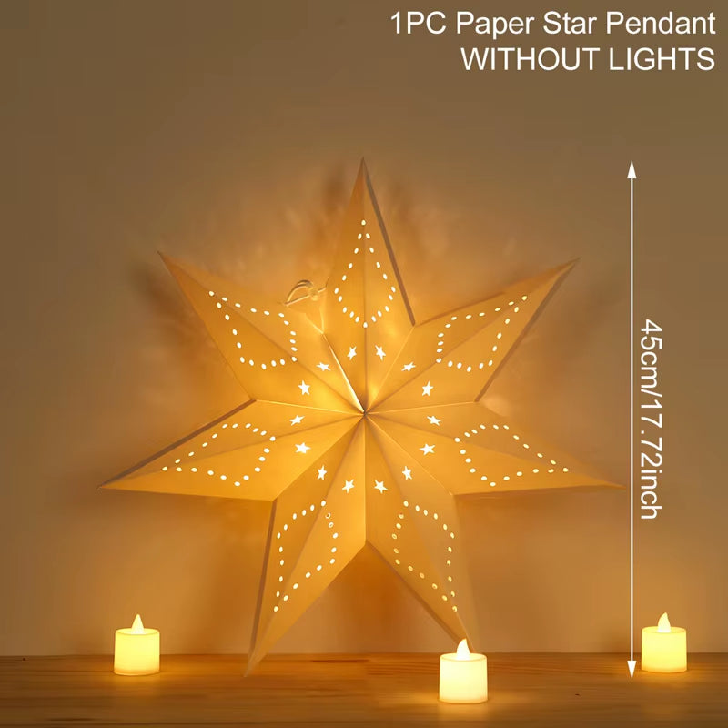30-75CM Eid Mubarak Hollow Out Star Hanging Pendant Ramadan Decor for Home 2025 Islam Muslim Party Mubarak Eid Al Adha Kareem