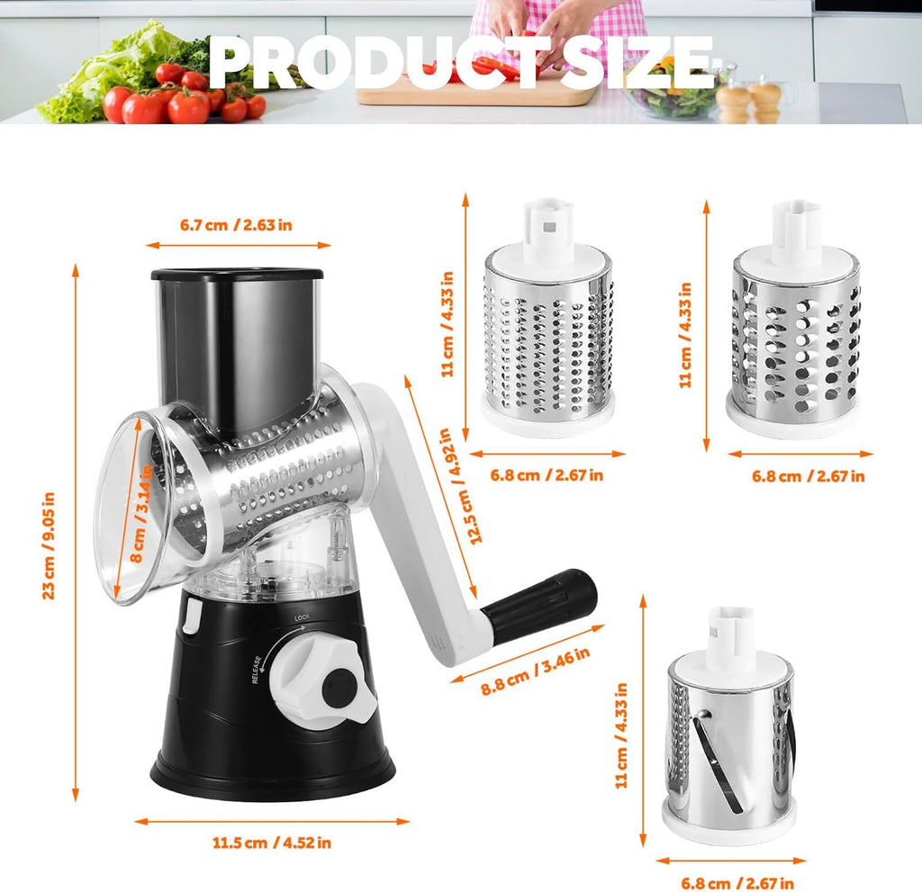 Küchen Gemüsehobel Reibemühle Salatschneider Reibe Slicer+3 Edelstahl Trommeln
