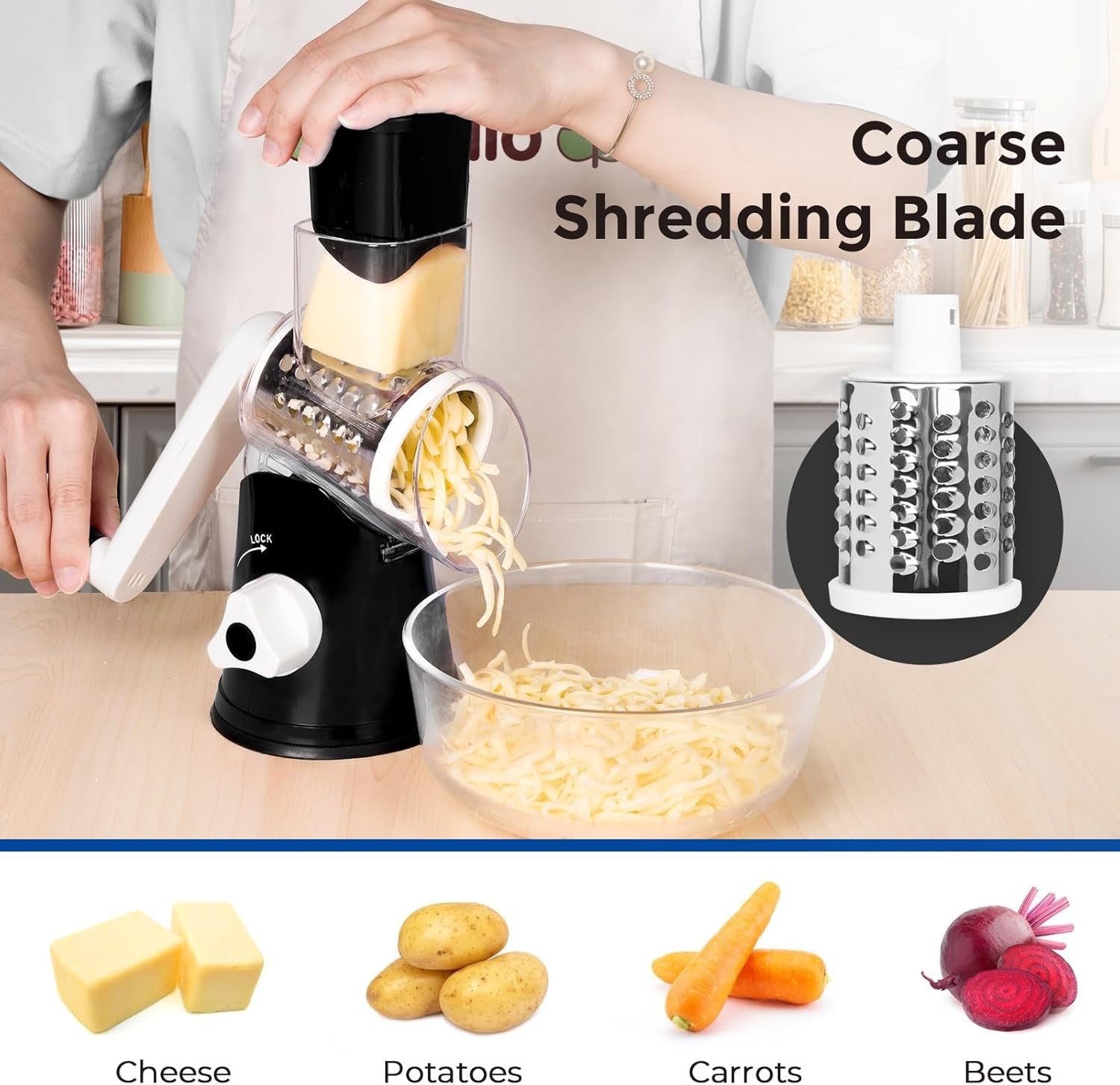 Küchen Gemüsehobel Reibemühle Salatschneider Reibe Slicer+3 Edelstahl Trommeln