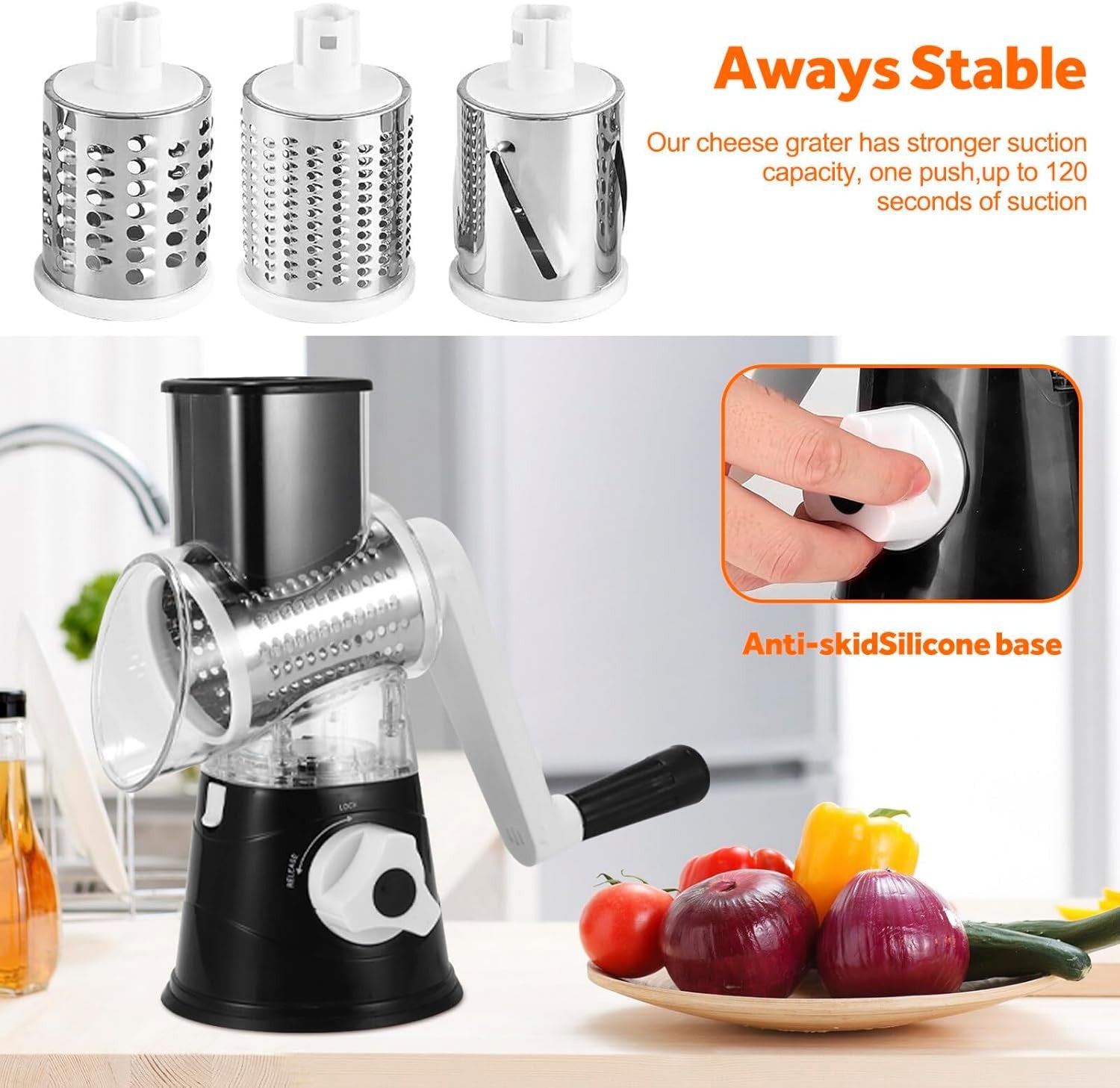 Küchen Gemüsehobel Reibemühle Salatschneider Reibe Slicer+3 Edelstahl Trommeln