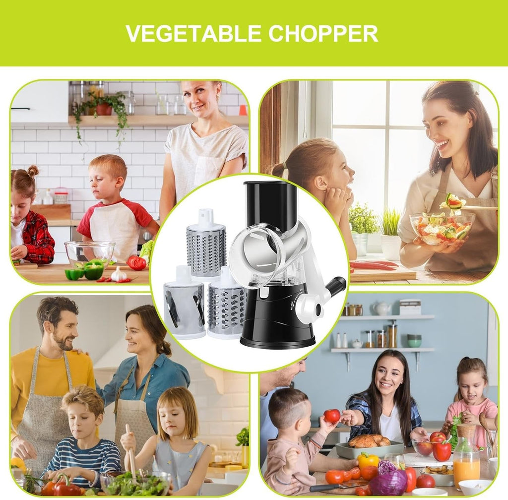 Küchen Gemüsehobel Reibemühle Salatschneider Reibe Slicer+3 Edelstahl Trommeln