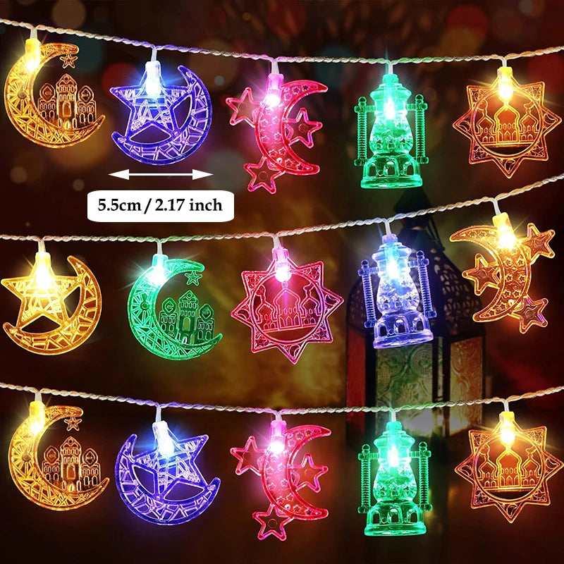 Eid Mubarak Moon Star LED String Light Eid Islamic Muslim Party Supplies Kareem Ramadan Decoration for Home Eid Al-Fitr Ornament