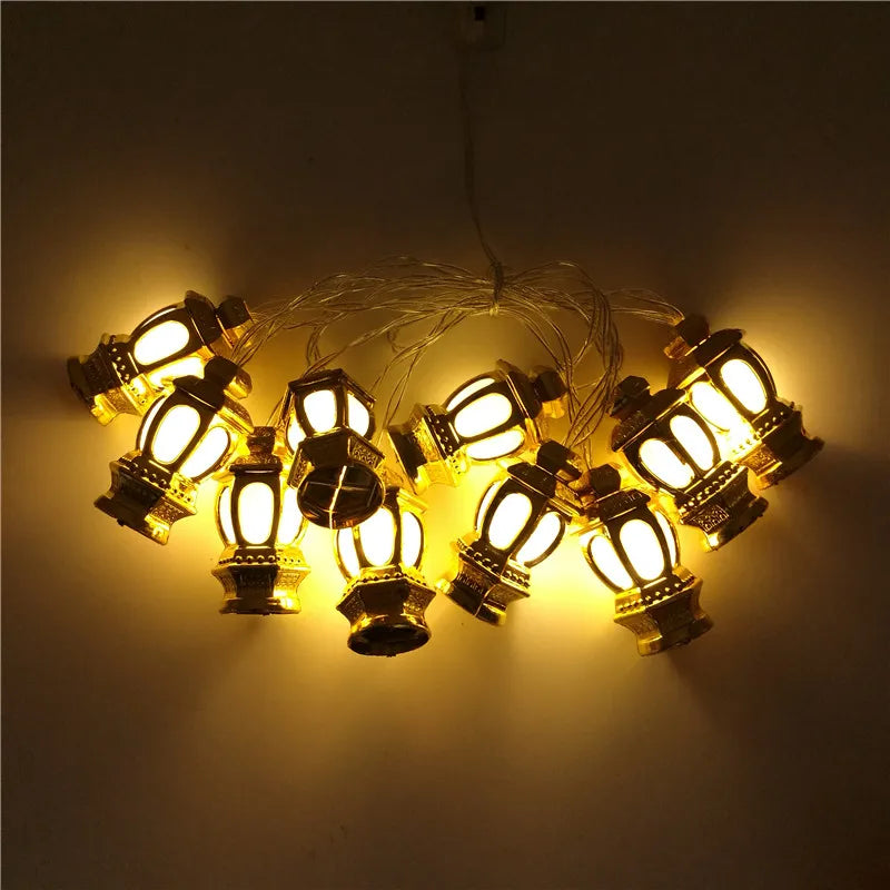 1Bag EID Umrah Mubarak Palace LED String Lights Ramadan Kareem Lamp Garland Muslim Islamic Eid Al-Fitr Home Party Decoration