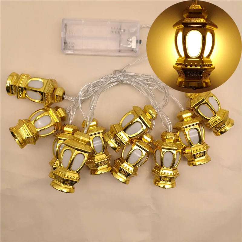 1Bag EID Umrah Mubarak Palace LED String Lights Ramadan Kareem Lamp Garland Muslim Islamic Eid Al-Fitr Home Party Decoration