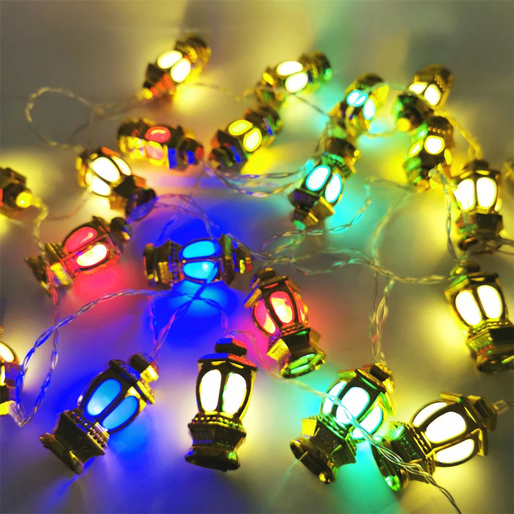 1Bag EID Umrah Mubarak Palace LED String Lights Ramadan Kareem Lamp Garland Muslim Islamic Eid Al-Fitr Home Party Decoration
