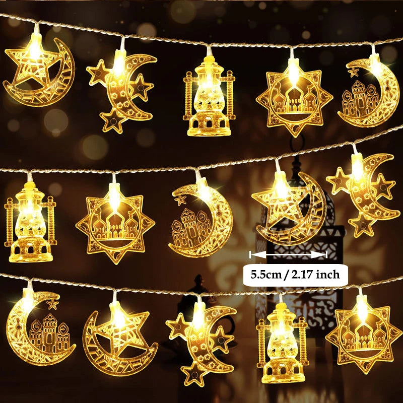 Eid Mubarak Moon Star LED String Light Eid Islamic Muslim Party Supplies Kareem Ramadan Decoration for Home Eid Al-Fitr Ornament