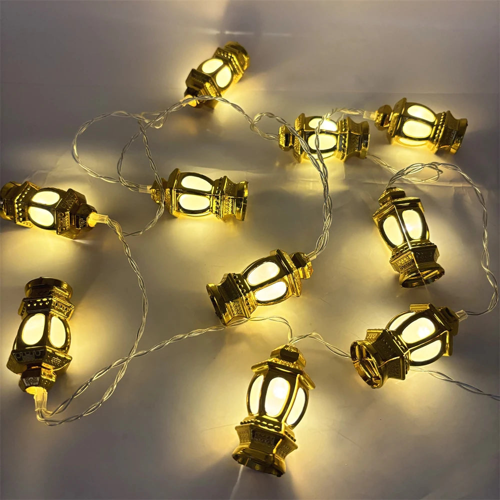 1Bag EID Umrah Mubarak Palace LED String Lights Ramadan Kareem Lamp Garland Muslim Islamic Eid Al-Fitr Home Party Decoration