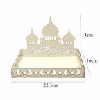Eid Mubarak White Tray Moon Star Wooden Tray for Ramadan Kareem Food Holder Supplies Al Adha Islamic Muslim Party Decorations