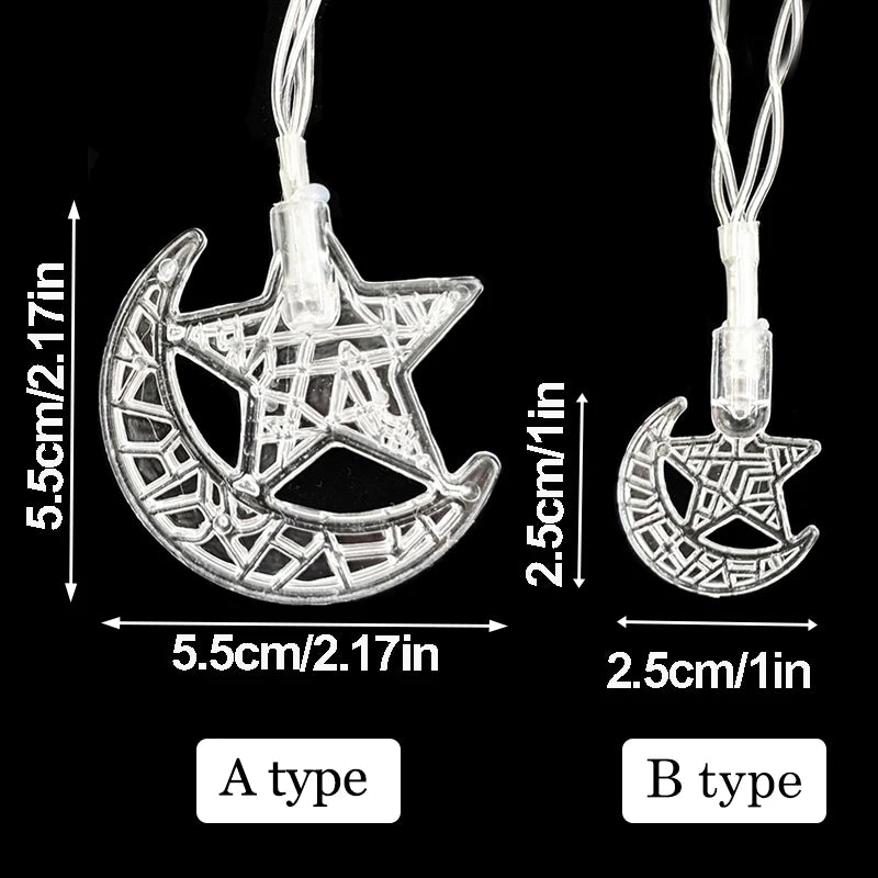 Eid Mubarak Moon Star LED String Light Eid Islamic Muslim Party Supplies Kareem Ramadan Decoration for Home Eid Al-Fitr Ornament