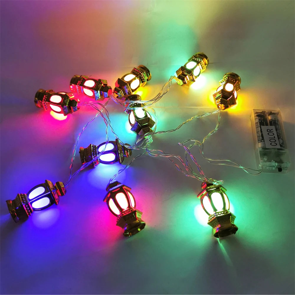 1Bag EID Umrah Mubarak Palace LED String Lights Ramadan Kareem Lamp Garland Muslim Islamic Eid Al-Fitr Home Party Decoration