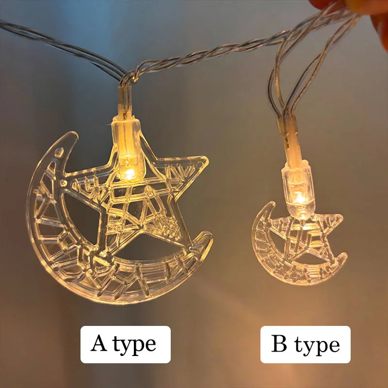 Eid Mubarak Moon Star LED String Light Eid Islamic Muslim Party Supplies Kareem Ramadan Decoration for Home Eid Al-Fitr Ornament
