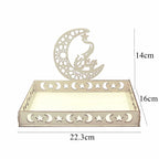 Eid Mubarak White Tray Moon Star Wooden Tray for Ramadan Kareem Food Holder Supplies Al Adha Islamic Muslim Party Decorations