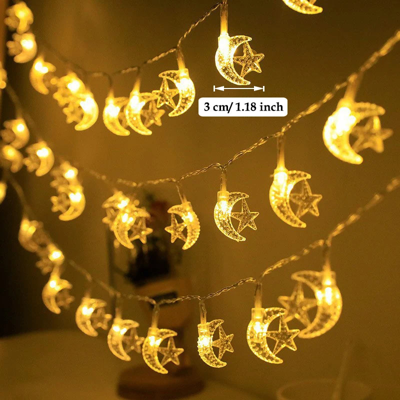 Eid Mubarak Moon Star LED String Light Eid Islamic Muslim Party Supplies Kareem Ramadan Decoration for Home Eid Al-Fitr Ornament