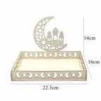 Eid Mubarak White Tray Moon Star Wooden Tray for Ramadan Kareem Food Holder Supplies Al Adha Islamic Muslim Party Decorations