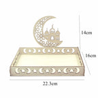 Eid Mubarak White Tray Moon Star Wooden Tray for Ramadan Kareem Food Holder Supplies Al Adha Islamic Muslim Party Decorations