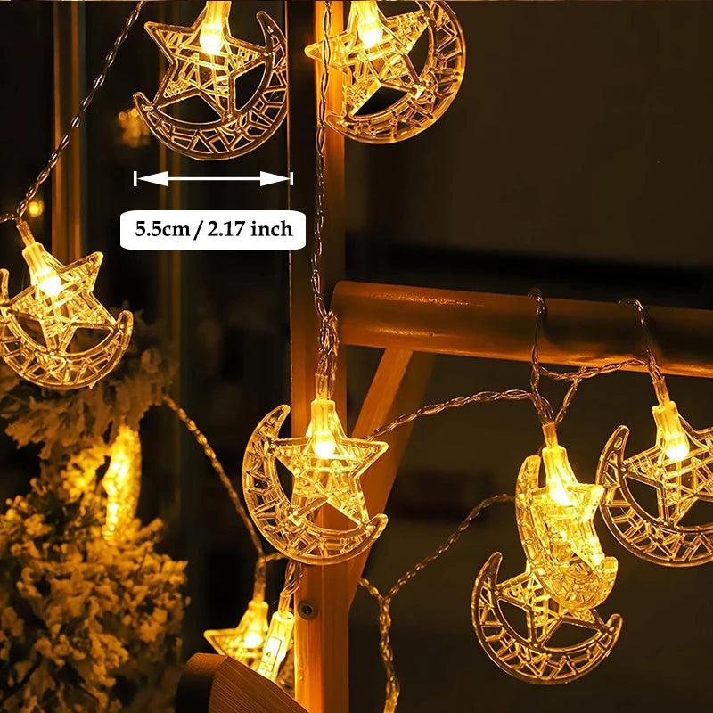 Eid Mubarak Moon Star LED String Light Eid Islamic Muslim Party Supplies Kareem Ramadan Decoration for Home Eid Al-Fitr Ornament