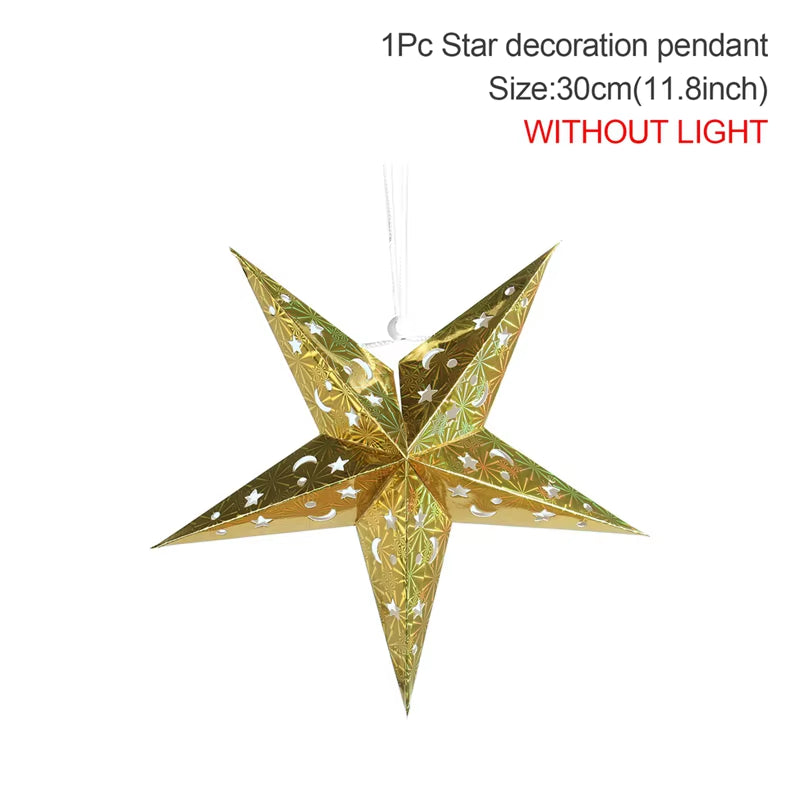 30-75CM Eid Mubarak Hollow Out Star Hanging Pendant Ramadan Decor for Home 2025 Islam Muslim Party Mubarak Eid Al Adha Kareem