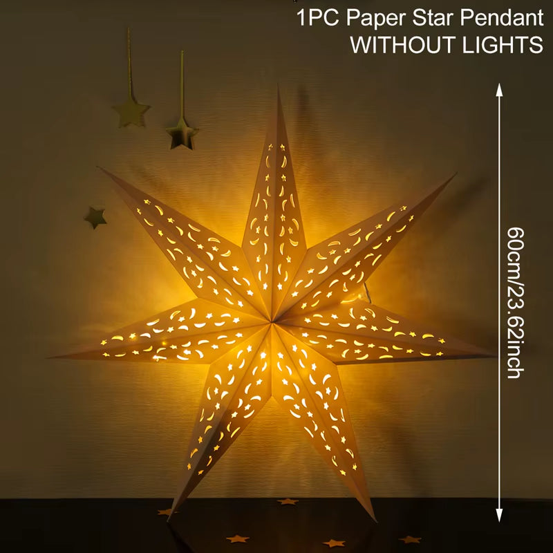 30-75CM Eid Mubarak Hollow Out Star Hanging Pendant Ramadan Decor for Home 2025 Islam Muslim Party Mubarak Eid Al Adha Kareem