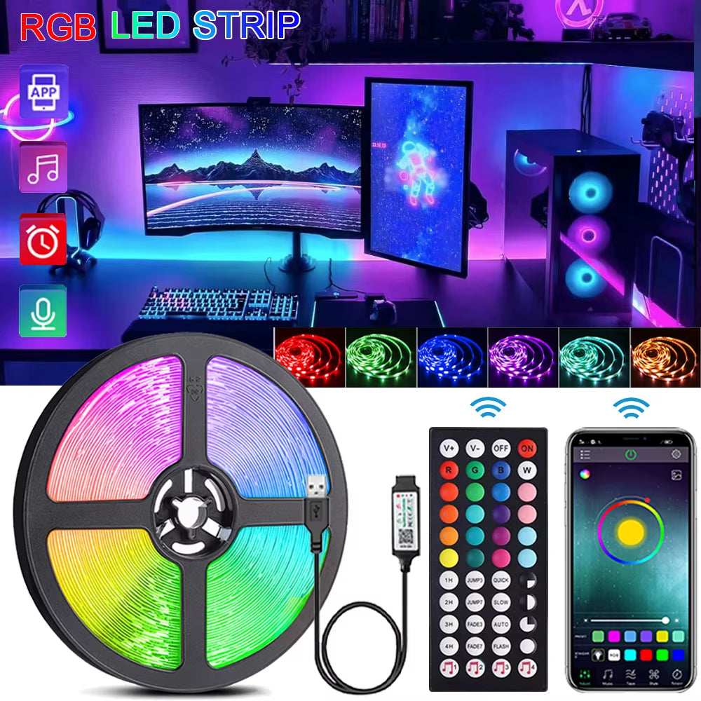 RGB LED Strip Lights Music Sync USB 5V Remote Control Led Ribbon Flexible Lamp for Room Party TV Desk Bedroom Decoration