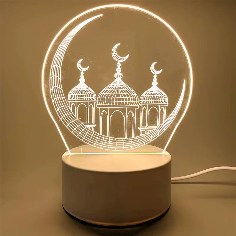 Ramadan Home Decoration 2026 USB Operated 3D LED Night Light Eid Mubarak Table Ornament Muslim Eid Al Adha Holiday Lighting