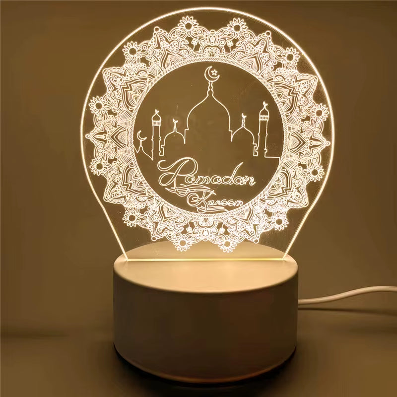Ramadan Home Decoration 2026 USB Operated 3D LED Night Light Eid Mubarak Table Ornament Muslim Eid Al Adha Holiday Lighting