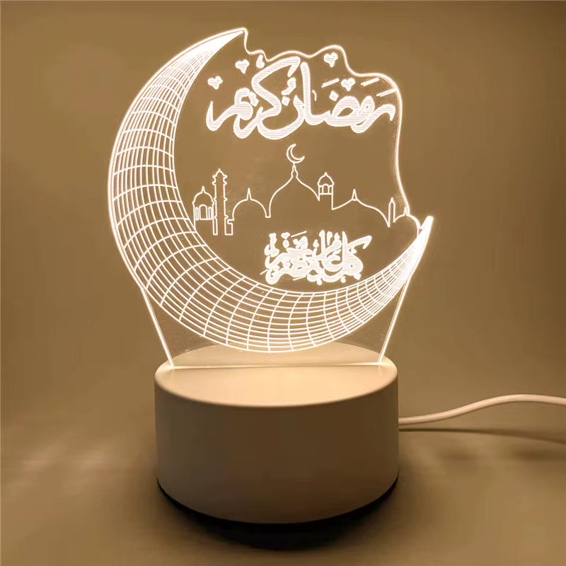 Ramadan Home Decoration 2026 USB Operated 3D LED Night Light Eid Mubarak Table Ornament Muslim Eid Al Adha Holiday Lighting