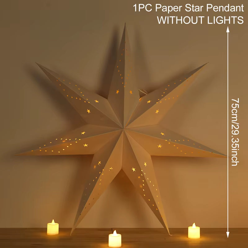 30-75CM Eid Mubarak Hollow Out Star Hanging Pendant Ramadan Decor for Home 2025 Islam Muslim Party Mubarak Eid Al Adha Kareem