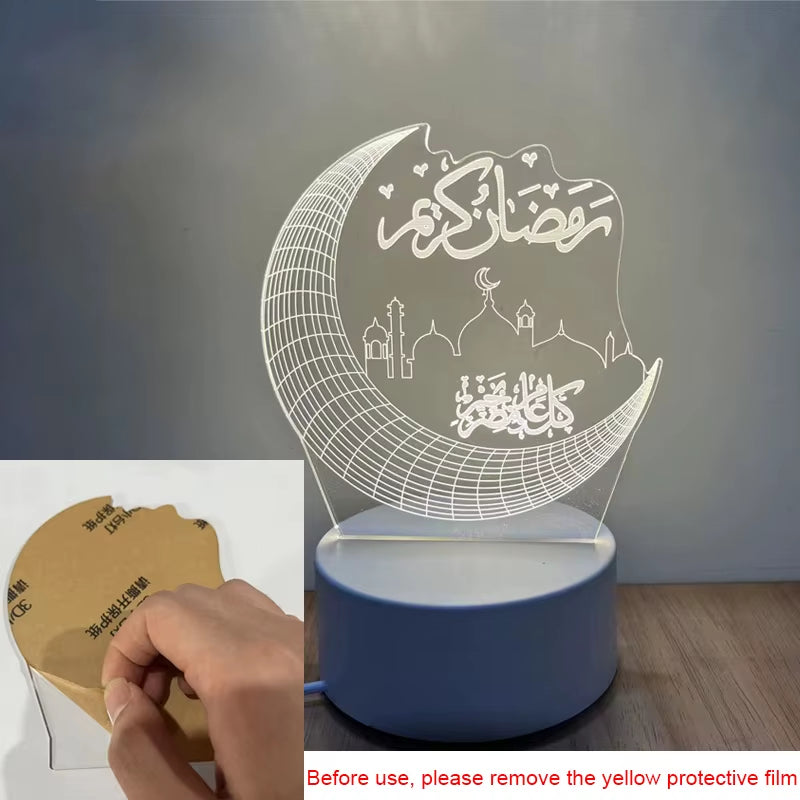 Ramadan Home Decoration 2026 USB Operated 3D LED Night Light Eid Mubarak Table Ornament Muslim Eid Al Adha Holiday Lighting