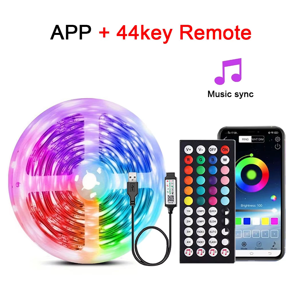 RGB LED Strip Lights Music Sync USB 5V Remote Control Led Ribbon Flexible Lamp for Room Party TV Desk Bedroom Decoration