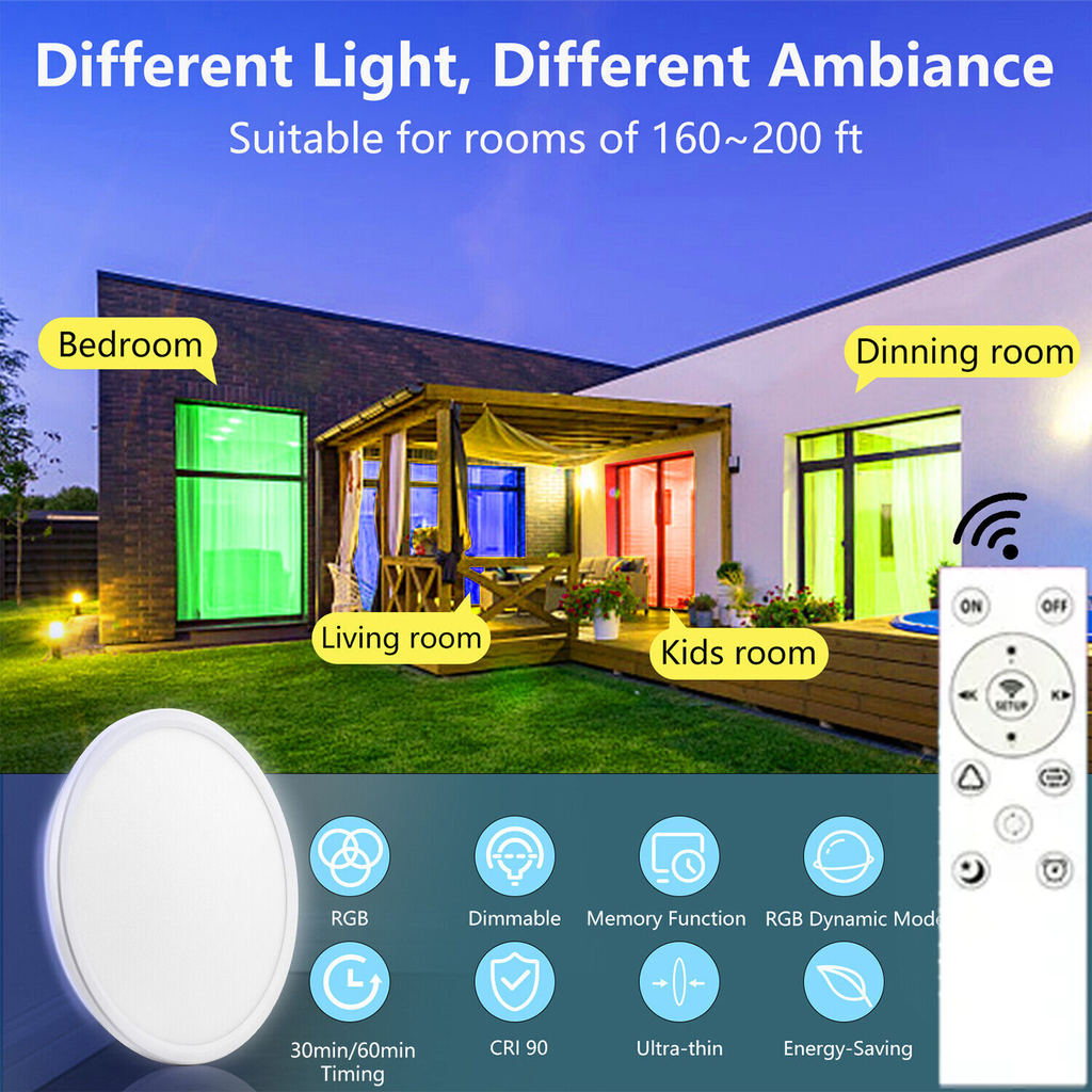 28W RGB LED Deckenleuchte Deckenlampe Dimmbar Mit Fernbedienung Wohnzimmer Lampe